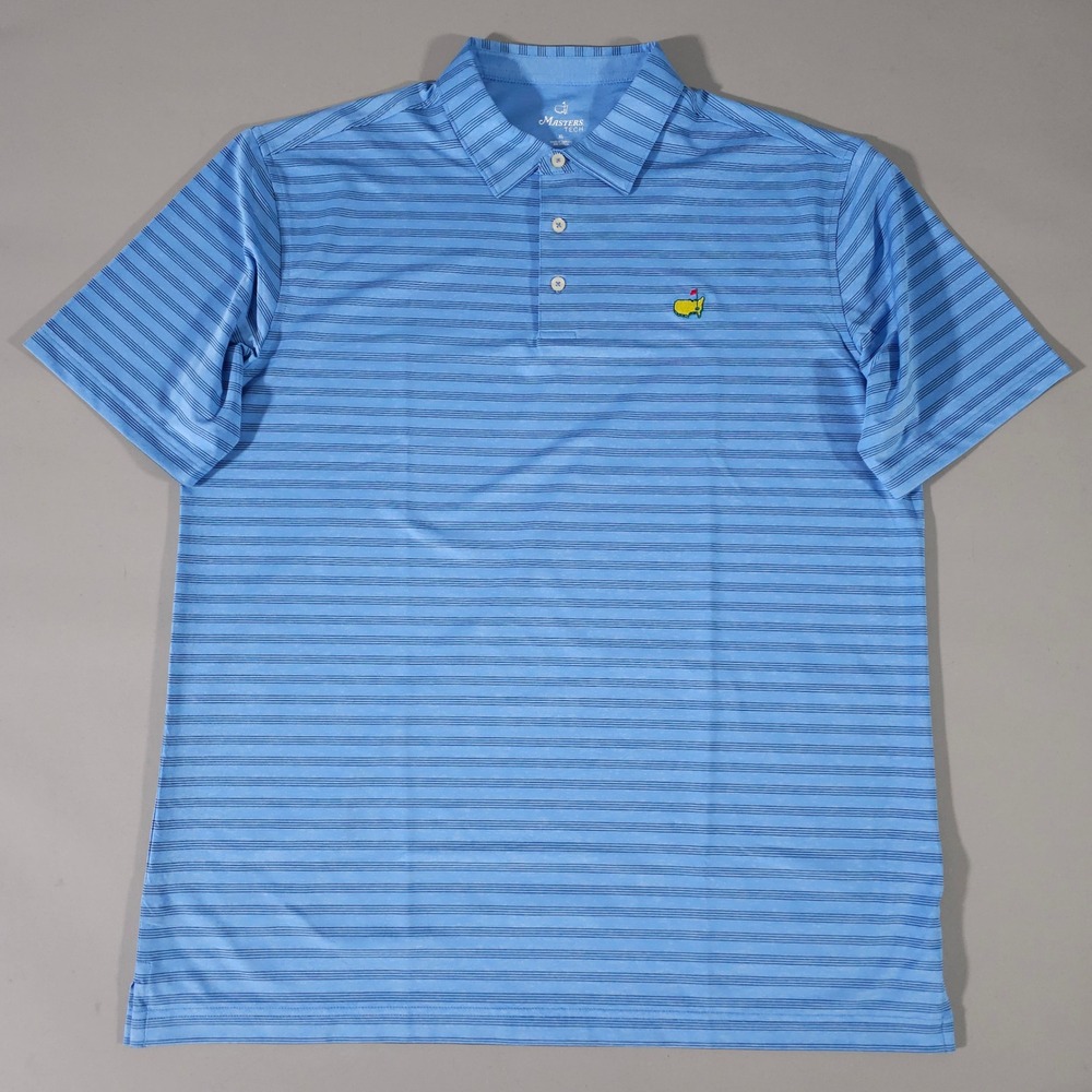 Masters Tech Golf Polo Mens XL Blue Striped Performance Short Sleeve